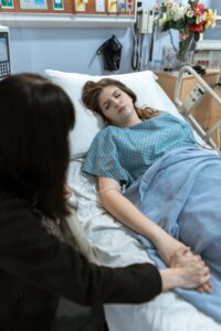 patient sleeping on a hospital bed