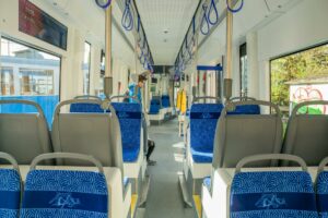 empty tram interior in wroclaw poland